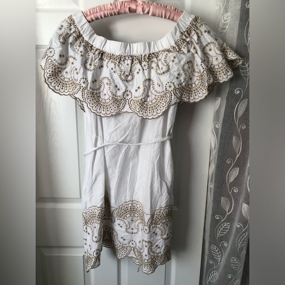 New York & Company Strapless off the shoulder Embroidery babydoll mini Dress S - Picture 8 of 8